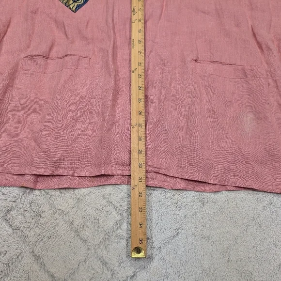 Flax Tunic Shirt Womens L Pink Coral Oversized Hand Painted Ethnic Unity Boho - Picture 5 of 7